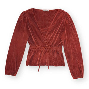 Stradivarius Burnt Orange Long Sleeve V-Neck Top